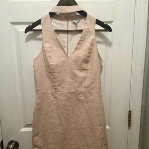 Naked Zebra Linen Choker Neck Cut Out Midi Dress with Slit Tan S